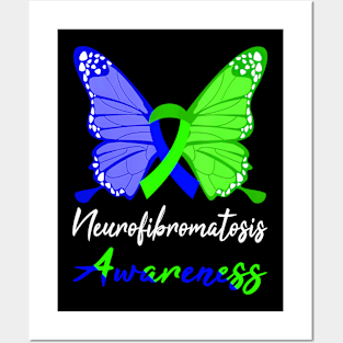 Neurofibromatosis Awareness Butterfly Blue  Green Posters and Art